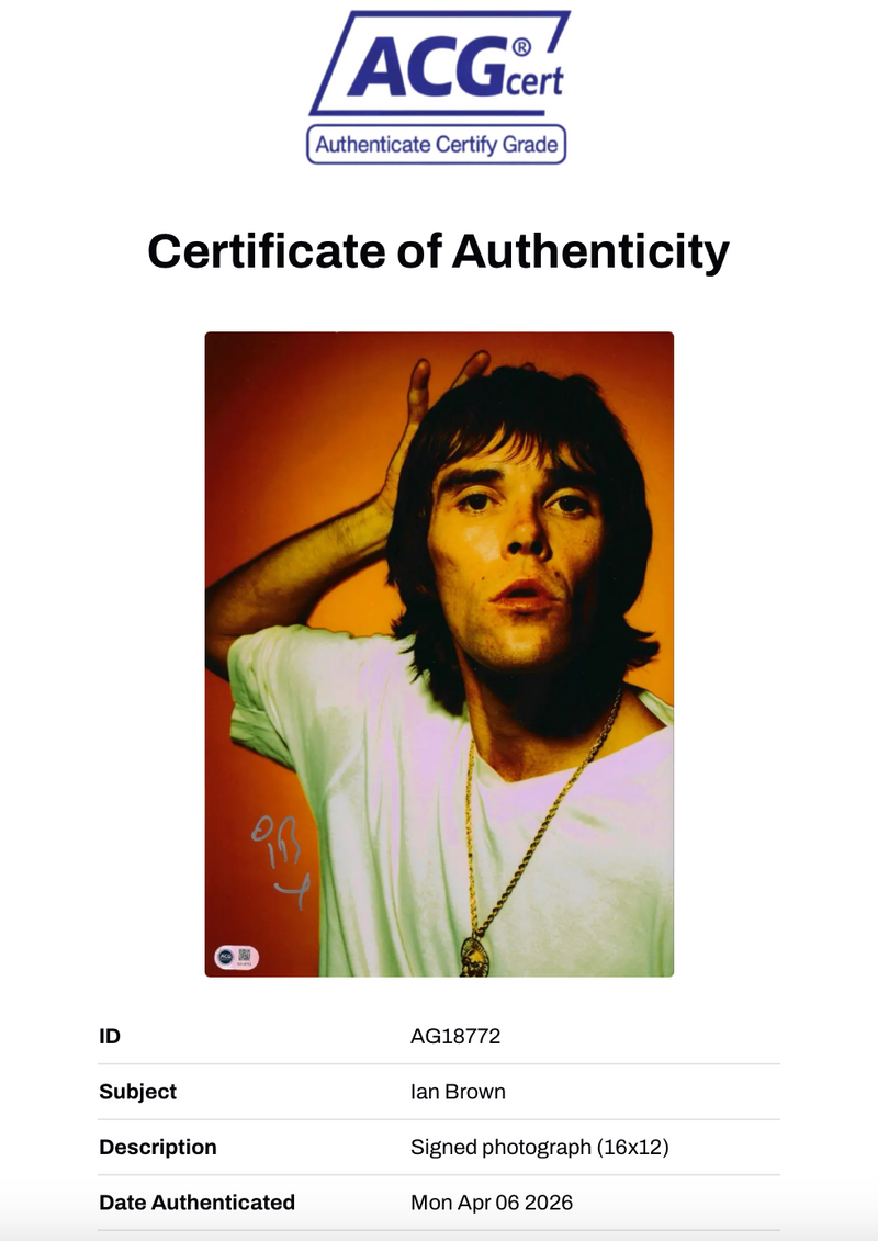 IAN BROWN SIGNED 16x12 STONE ROSES PHOTOGRAPH (ACG CERT AG18772)-2