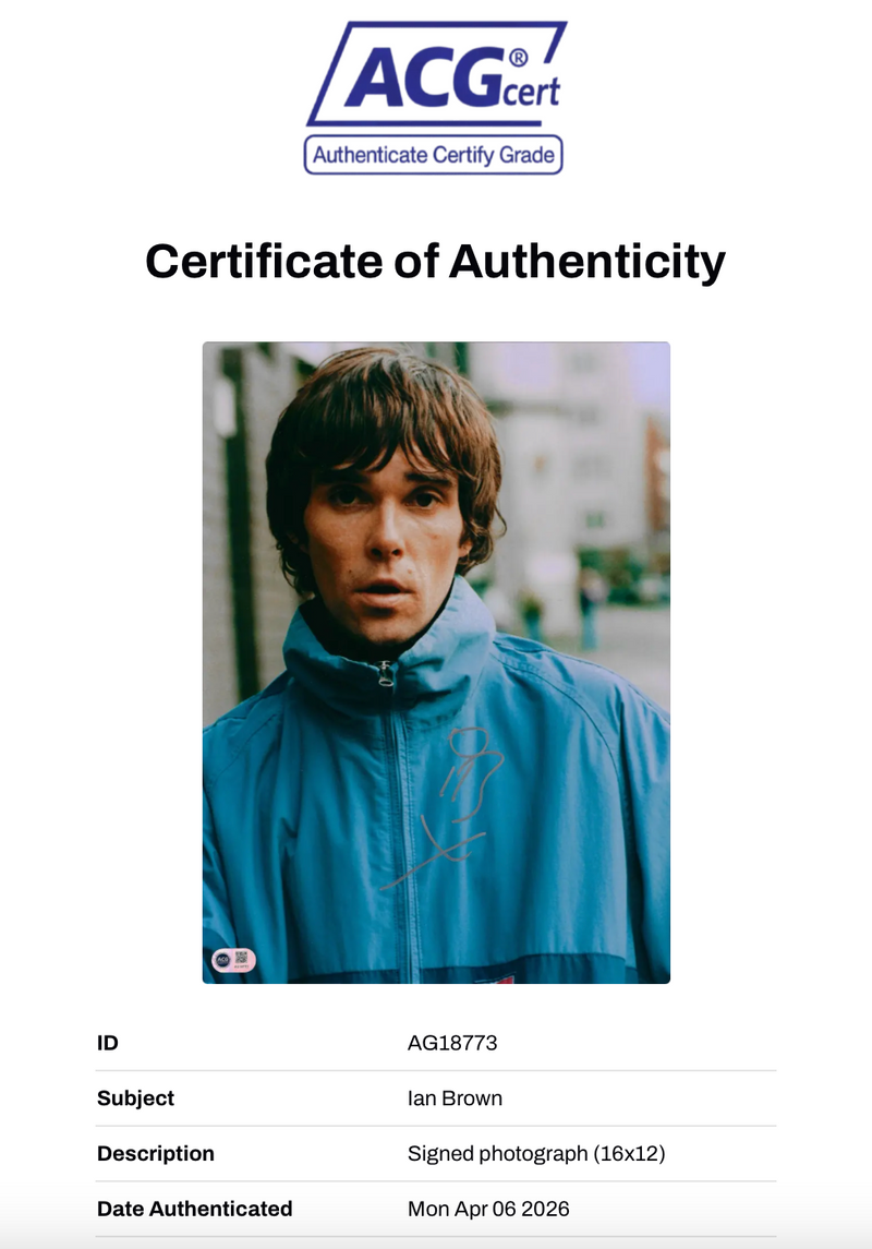 IAN BROWN SIGNED 16x12 STONE ROSES PHOTOGRAPH (ACG CERT AG18773)-2