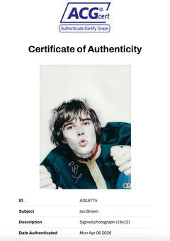IAN BROWN SIGNED 16x12 STONE ROSES PHOTOGRAPH (ACG CERT AG18774)-2