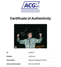 IAN BROWN SIGNED 16x12 STONE ROSES PHOTOGRAPH (ACG CERT AG18777)-2