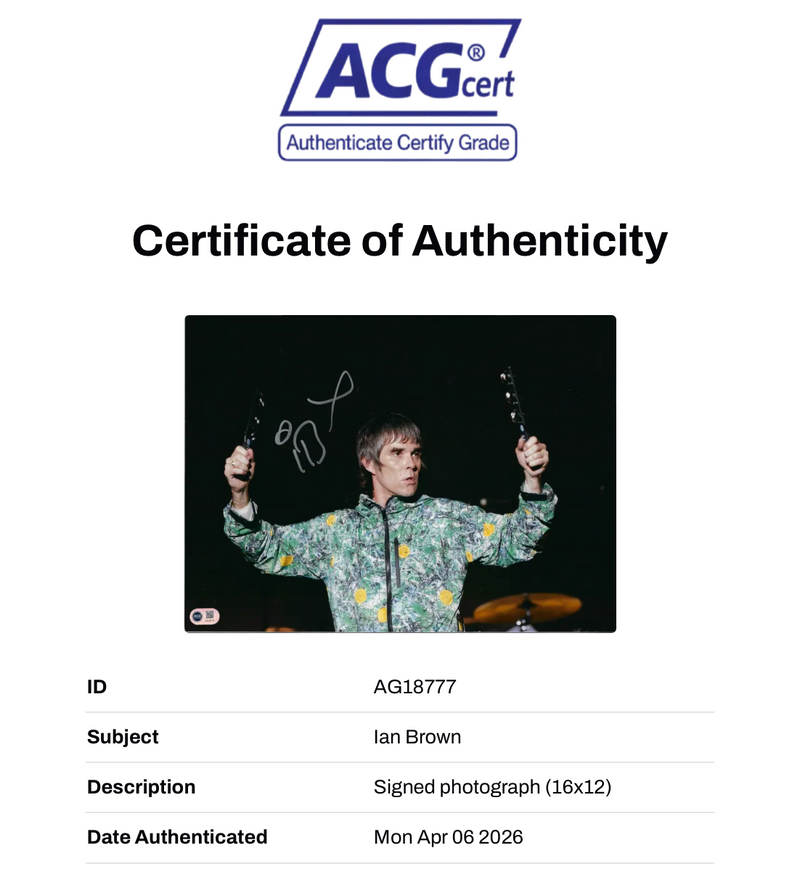 IAN BROWN SIGNED 16x12 STONE ROSES PHOTOGRAPH (ACG CERT AG18777)-2