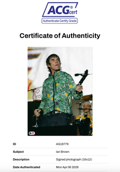 IAN BROWN SIGNED 16x12 STONE ROSES PHOTOGRAPH (ACG CERT AG18779)-2