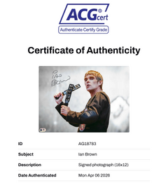 IAN BROWN SIGNED 16x12 STONE ROSES PHOTOGRAPH (ACG CERT AG18783)-2