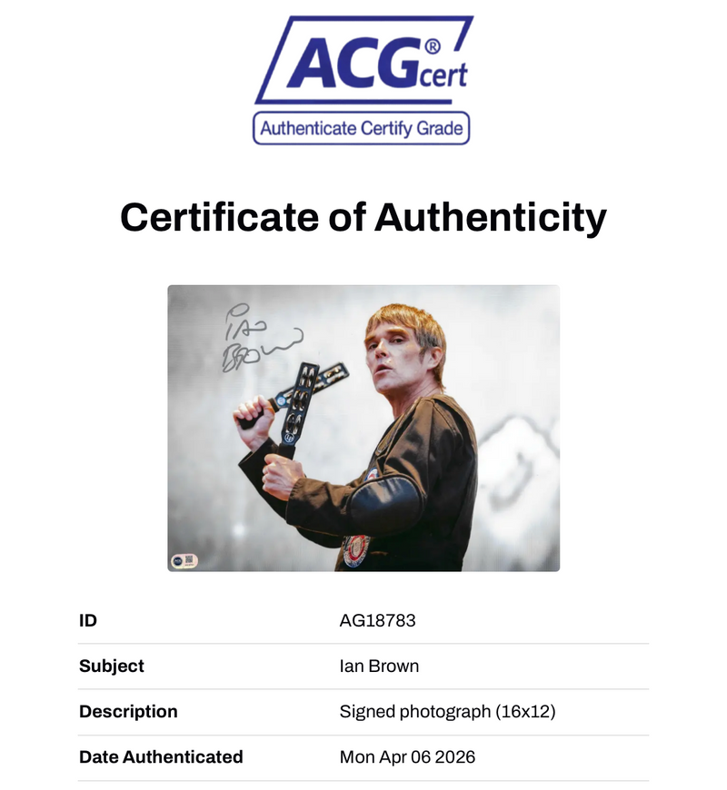 IAN BROWN SIGNED 16x12 STONE ROSES PHOTOGRAPH (ACG CERT AG18783)-2