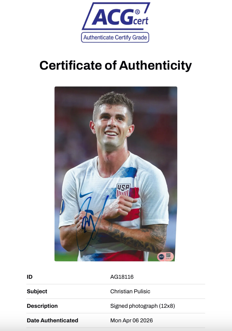 CHRISTIAN PULISIC SIGNED UNITED STATES USMNT 12x8 PHOTO (ACG CERT AG18116)-2