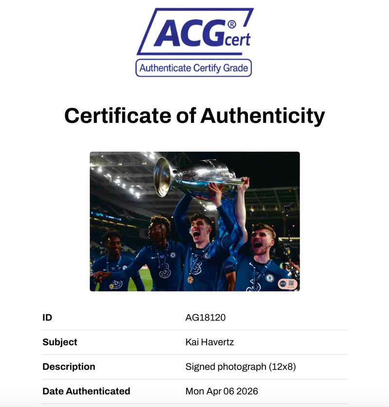 KAI HAVERTZ SIGNED 12X8 CHELSEA FC UCL 2021 WINNERS PHOTO (ACG CERT AG18120)-2