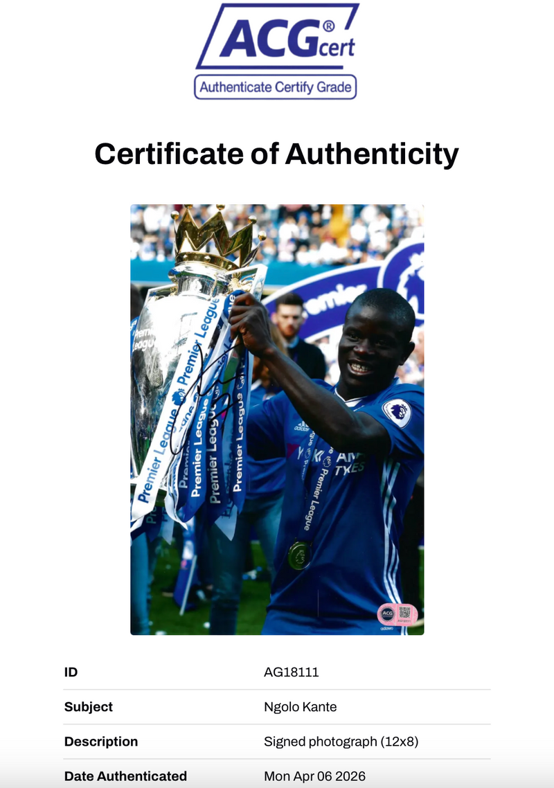 NGOLO KANTE SIGNED CHELSEA FC EPL WINNER 12x8 PHOTO (ACG CERT AG18111)-2