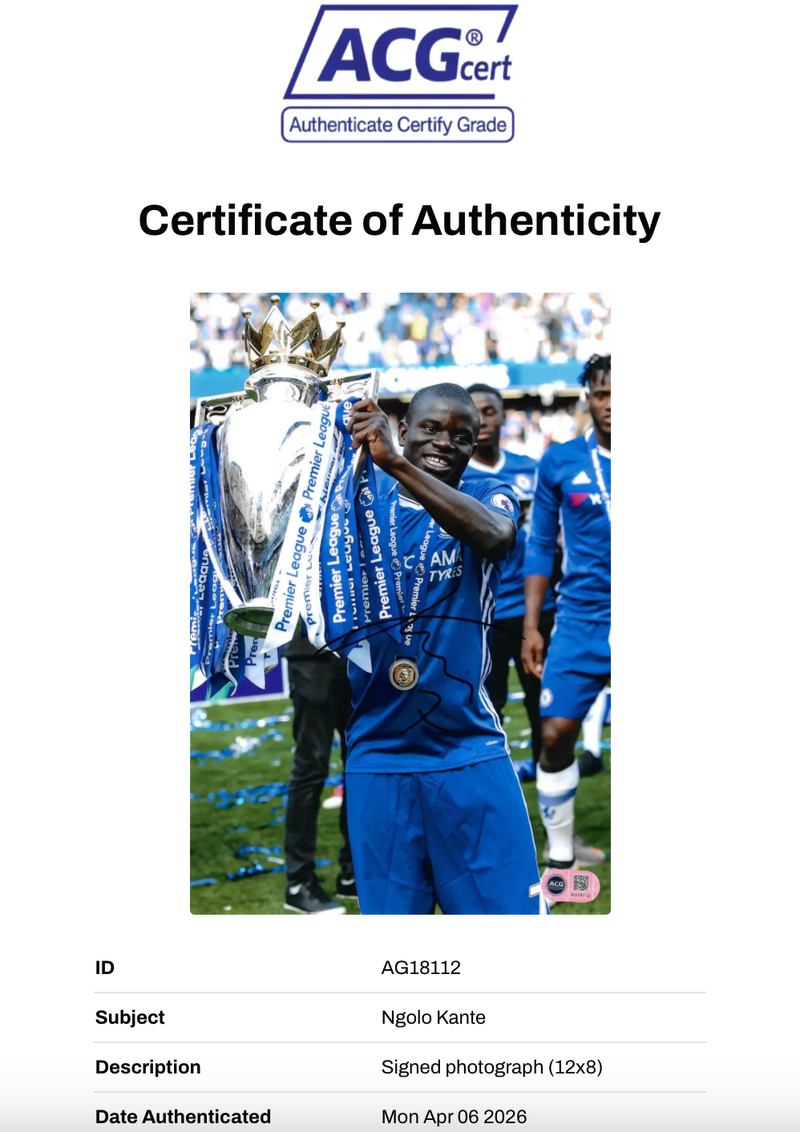 NGOLO KANTE SIGNED CHELSEA FC EPL WINNER 12x8 PHOTO (ACG CERT AG18112)-2