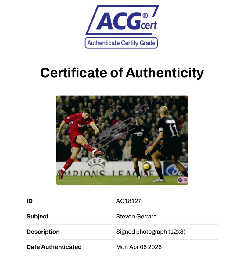 STEVEN GERRARD SIGNED LIVERPOOL OLYMPIACOS GOAL 12x8 PHOTO (ACG CERT AG18127)-2