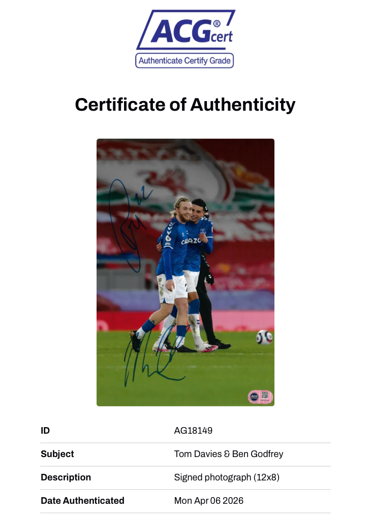 BEN GODFREY & TOM DAVIES SIGNED 12x8 ANFIELD WIN (ACG CERT AG18149)-2