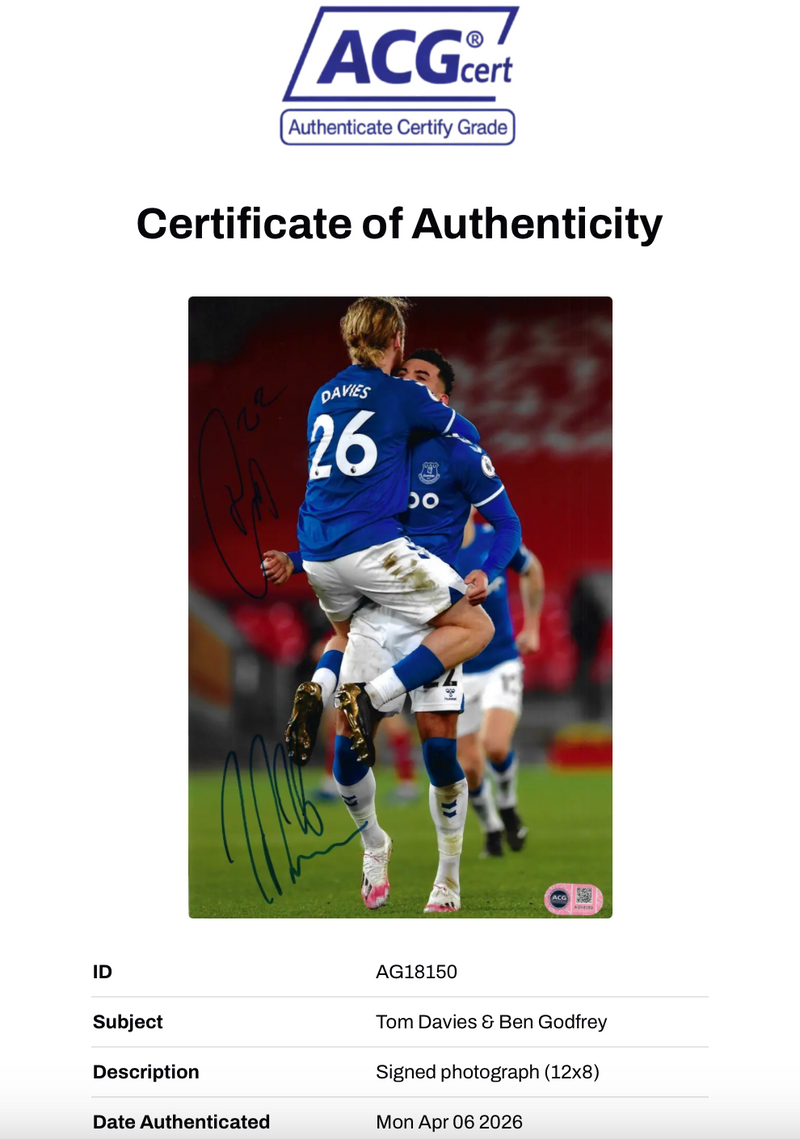 BEN GODFREY & TOM DAVIES SIGNED 12x8 ANFIELD WIN (ACG CERT AG18150)-2
