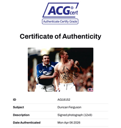 DUNCAN FERGUSON SIGNED EVERTON FC LEGEND 12X8 PHOTO (ACG CERT AG18152)-2