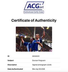 DUNCAN FERGUSON SIGNED EVERTON FC LEGEND 12X8 PHOTO (ACG CERT AG18153)-2