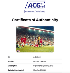MICHAEL THOMAS SIGNED ARSENAL ANFIELD 1989 12X8 PHOTO (ACG CERT AG18180)-2