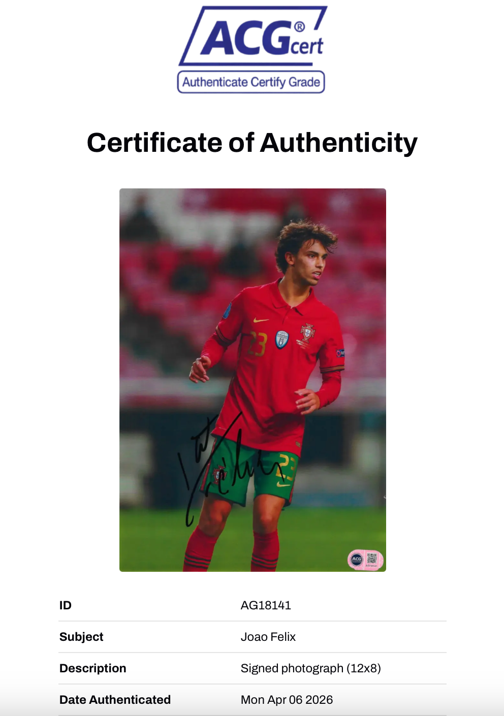 JOAO FELIX SIGNED 12x8 PORTUGAL FOOTBALL PHOTOGRAPH (ACG CERT AG18141)-2