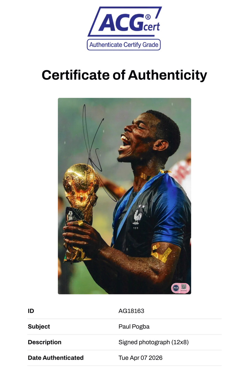 PAUL POGBA SIGNED 12X8 FRANCE 2018 WORLD CUP WIN PHOTO (ACG CERT AG18163)-2