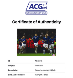 TIM CAHILL SIGNED EVERTON FC LEGEND 12X8 PHOTO (ACG CERT AG18148)-2