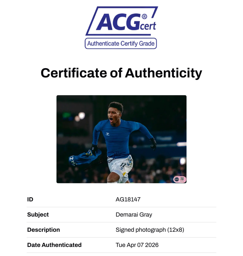 DEMARAI GRAY SIGNED EVERTON FC 12X8 PHOTO (ACG CERT AG18147)-2