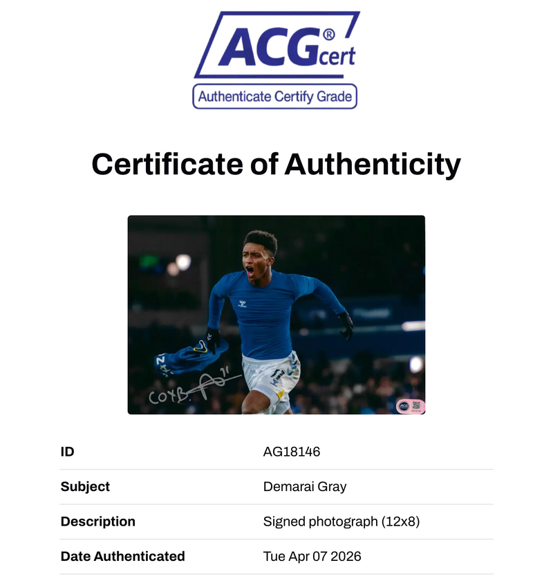 DEMARAI GRAY SIGNED EVERTON FC 12X8 PHOTO (ACG CERT AG18146)-2