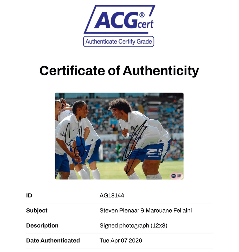 STEVEN PIENAAR & MAROUANE FELLAINI SIGNED EVERTON FC 12X8 PHOTO (ACG CERT AG18144)-2