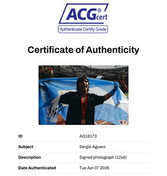 SERGIO AGUERO SIGNED ARGENTINA FOOTBALL 12X8 PHOTO (ACG CERT AG18173)-2
