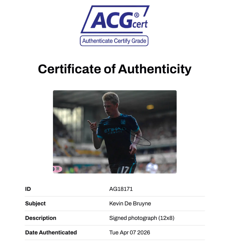 KEVIN DE BRUYNE SIGNED MANCHESTER CITY 12X8 PHOTO (ACG CERT AG18171)-2