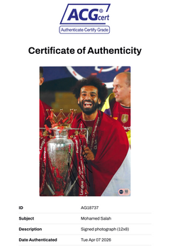 MOHAMED SALAH SIGNED LIVERPOOL LEAGUE WIN 12x8 PHOTO (ACG CERT AG18737)-2
