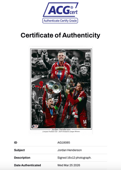 JORDAN HENDERSON SIGNED LIVERPOOL UCL FINAL 16x12 PHOTO (ACG CERT AG18085)-2