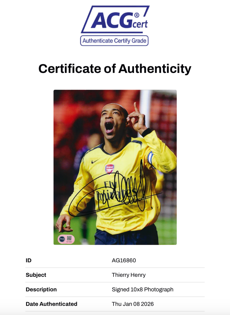 THIERRY HENRY SIGNED ARSENAL FC GOAL 10X8 PHOTO (ACG CERT AG16860)-2