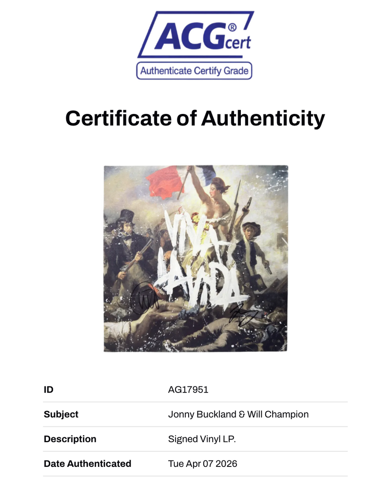 JONNY BUCKLAND & WILL CHAMPION SIGNED COLDPLAY VIVA LA VIDA VINYL (ACG CERT AG17951)-2