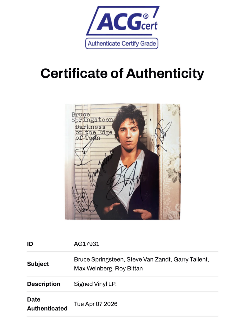 BRUCE SPRINGSTEEN & E STREET BAND SIGNED DARKNESS ON EDGE OF TOWN VINYL (ACG CERT AG17931)-2
