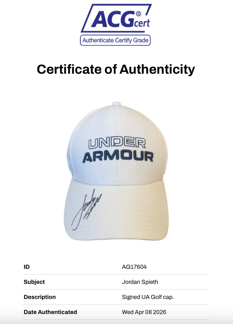 JORDAN SPIETH SIGNED UNDER ARMOUR GOLF OFFICIAL WHITE CAP (ACG CERT AG17604)-2