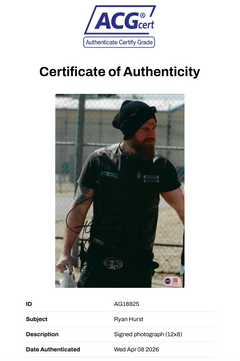 RYAN HURST SIGNED OPIE SONS OF ANARCHY 12x8 PHOTO (ACG CERT AG18825)-2
