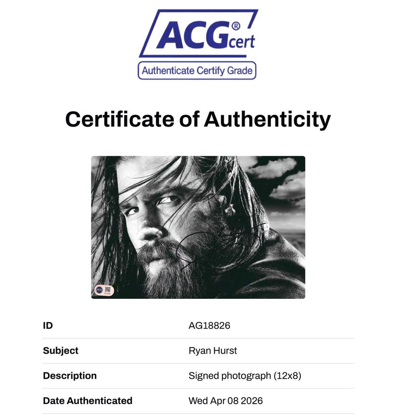 RYAN HURST SIGNED OPIE SONS OF ANARCHY 12x8 PHOTO (ACG CERT AG18826)-2