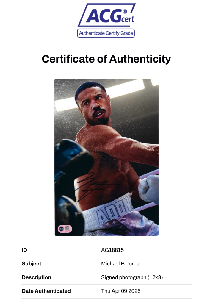 MICHAEL B JORDAN SIGNED ADONIS CREED 12X8 PHOTO (ACG CERT AG18815)