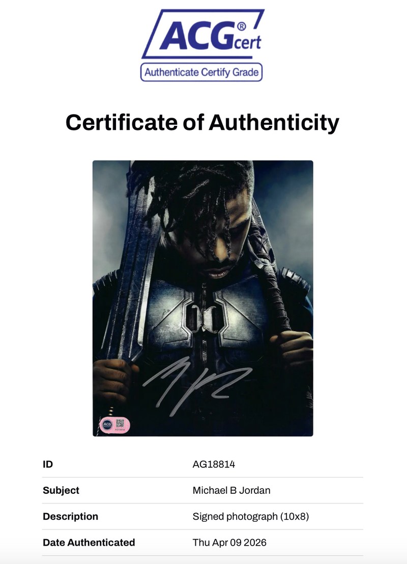 MICHAEL B JORDAN SIGNED BLACK PANTHER KILLMONGER 10X8 PHOTO (ACG CERT AG18814)-2