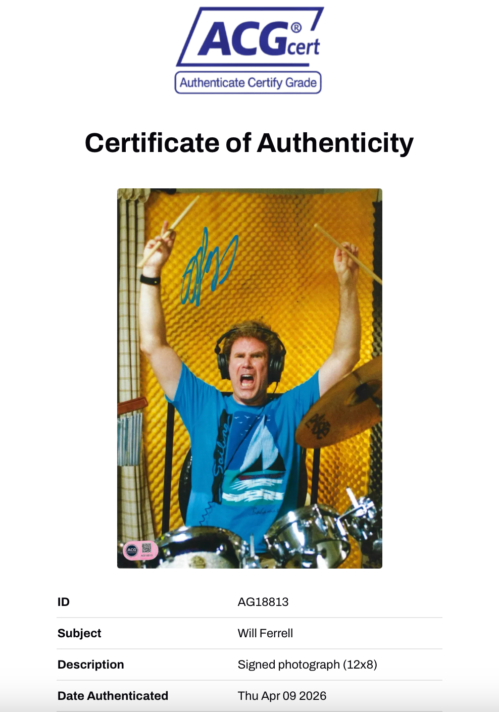 WILL FERRELL SIGNED STEP BROTHERS SIGNED DRUM SET 12x8 PHOTO (ACG CERT AG18813)-2