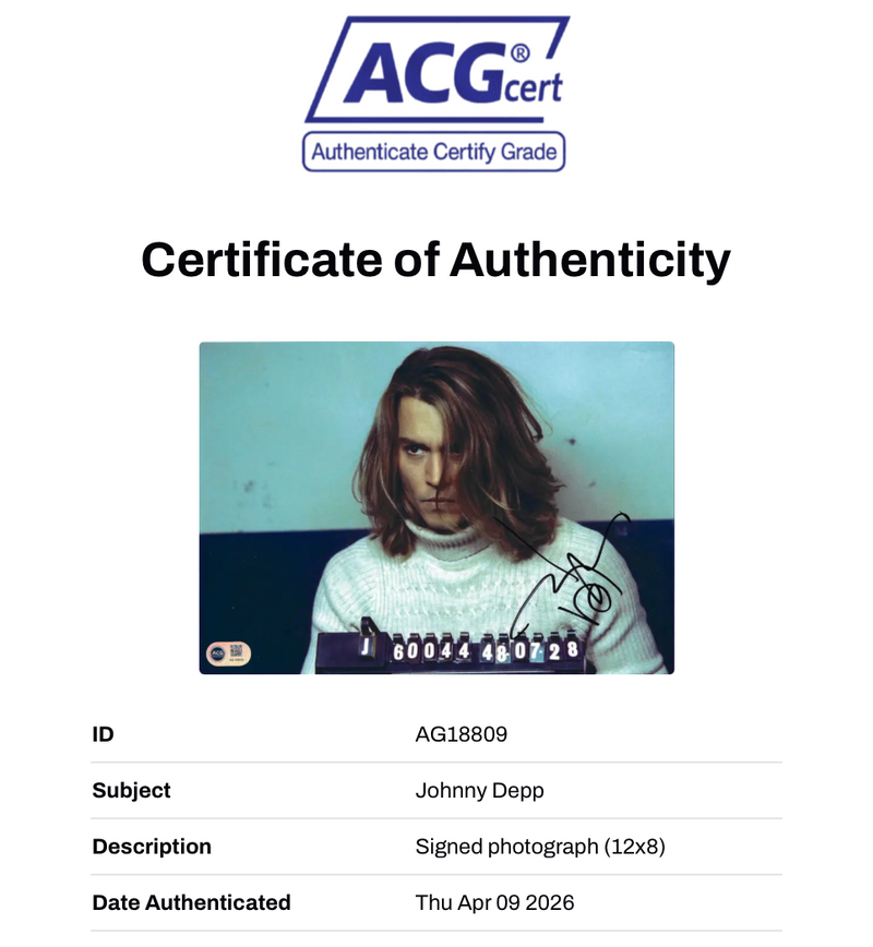 JOHNNY DEPP SIGNED GEORGE JUNG BLOW 12X8 PHOTO (ACG CERT AG18809)-2