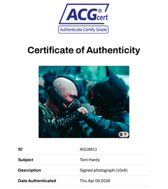 TOM HARDY SIGNED BATMAN DARK KNIGHT RISES BANE 10X8 PHOTO (ACG CERT AG18811)-2