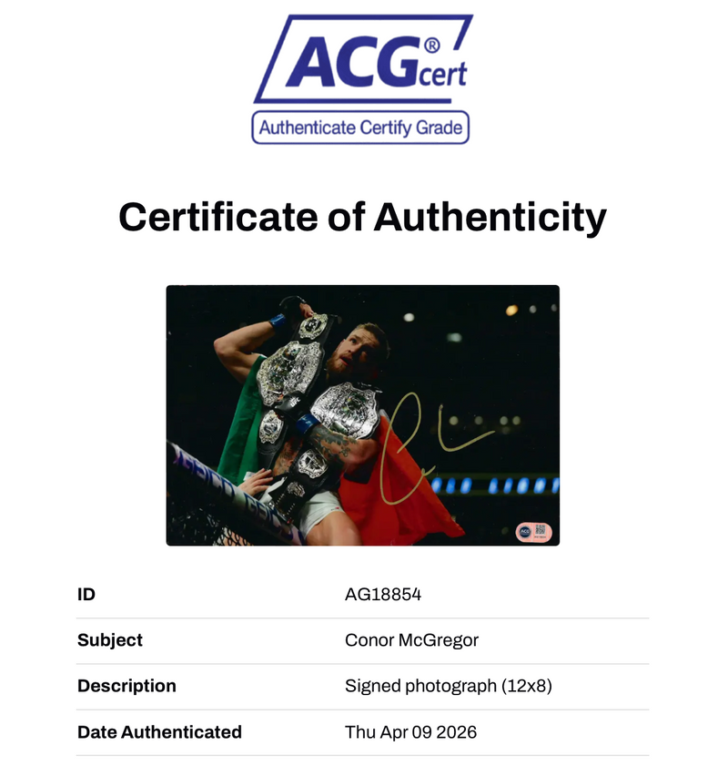 CONOR MCGREGOR SIGNED 12X8 PHOTOGRAPH UFC NOTORIOUS (ACG CERT AG18854)-2
