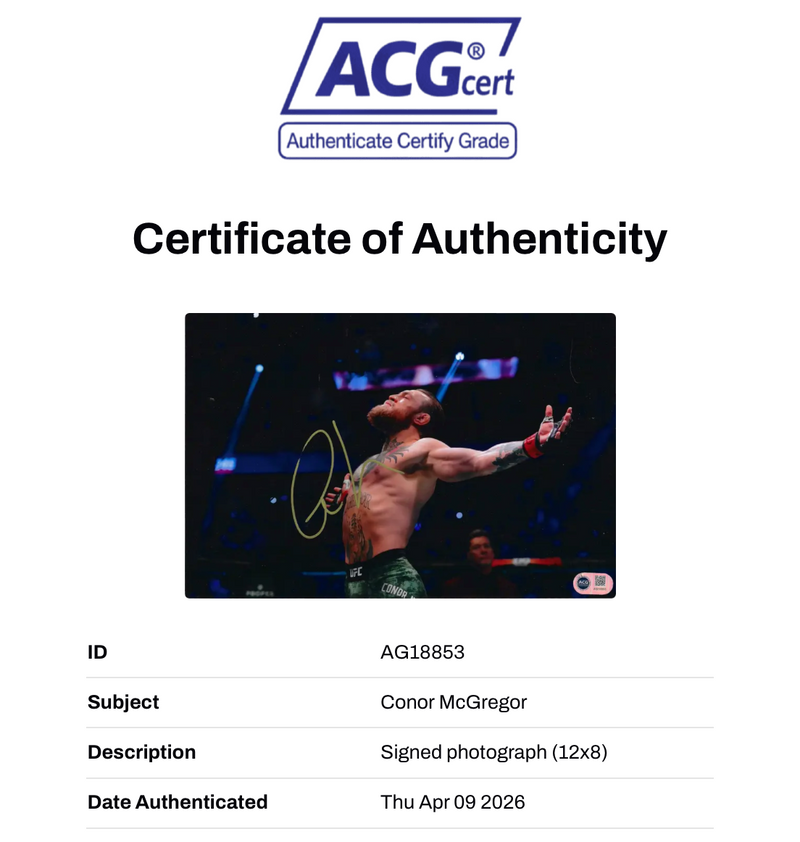 CONOR MCGREGOR SIGNED 12X8 PHOTOGRAPH UFC NOTORIOUS (ACG CERT AG18853)-2