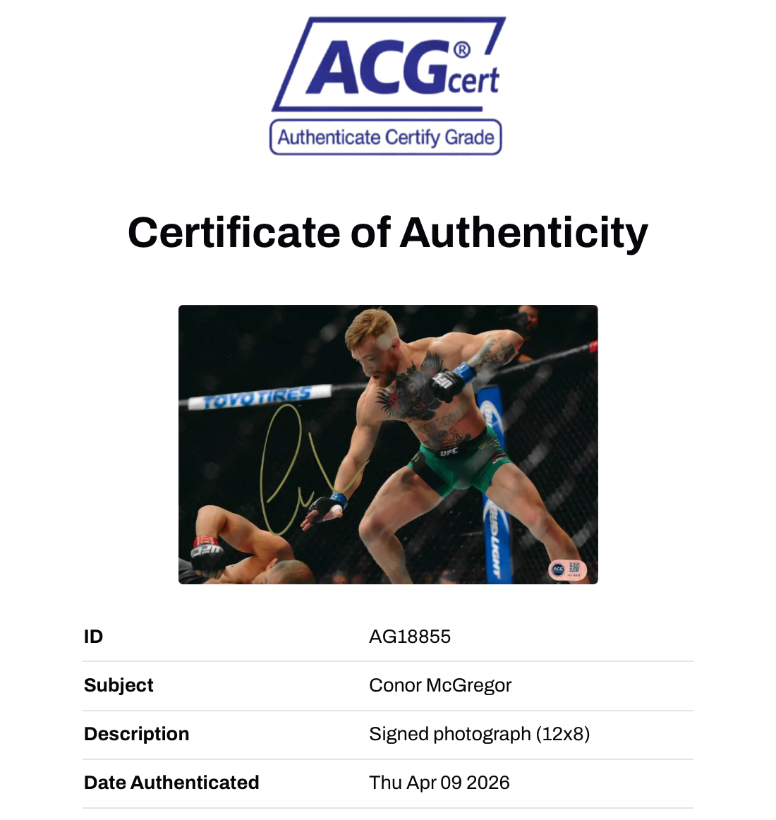 CONOR MCGREGOR SIGNED 12X8 PHOTOGRAPH UFC NOTORIOUS (ACG CERT AG18855)-2