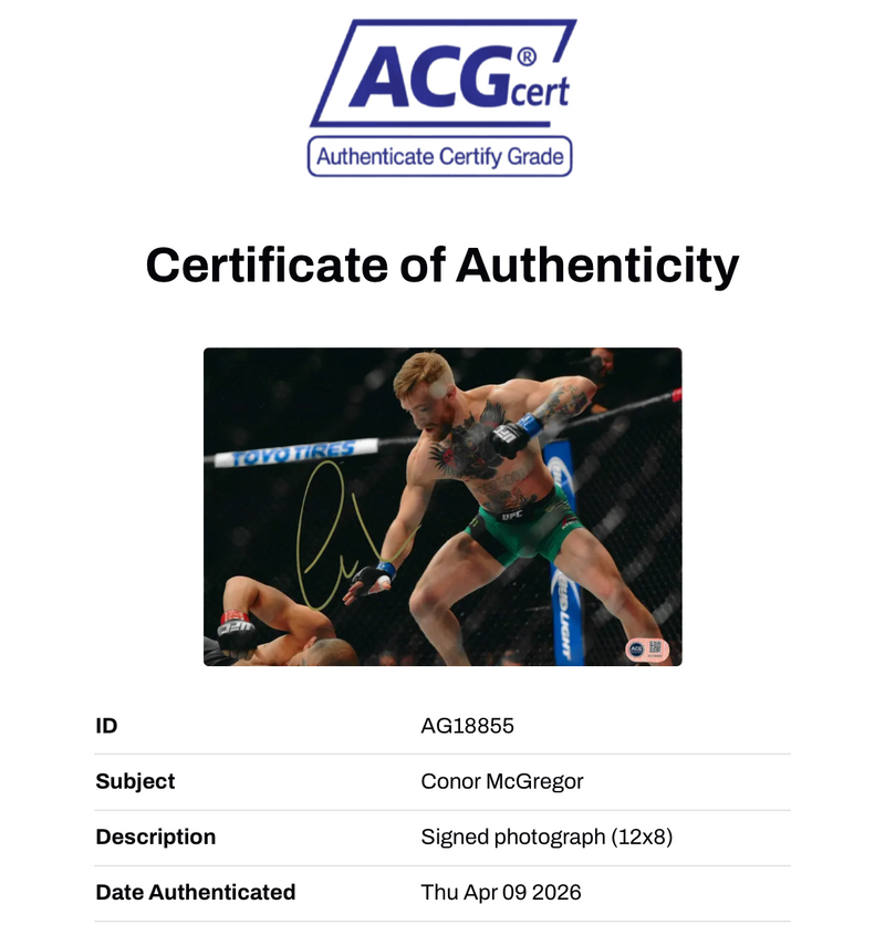 CONOR MCGREGOR SIGNED 12X8 PHOTOGRAPH UFC NOTORIOUS (ACG CERT AG18855)-2