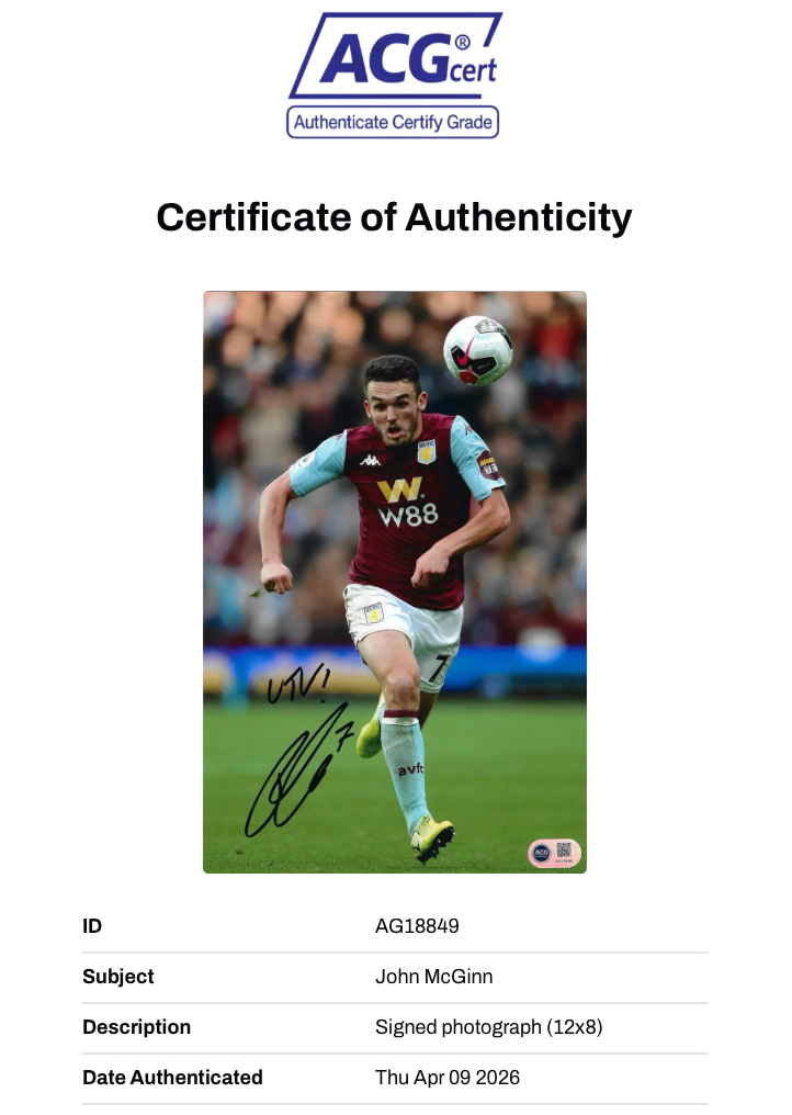 JOHN MCGINN SIGNED ASTON VILLA 12X8 PHOTOGRAPH (ACG CERT AG178849)
