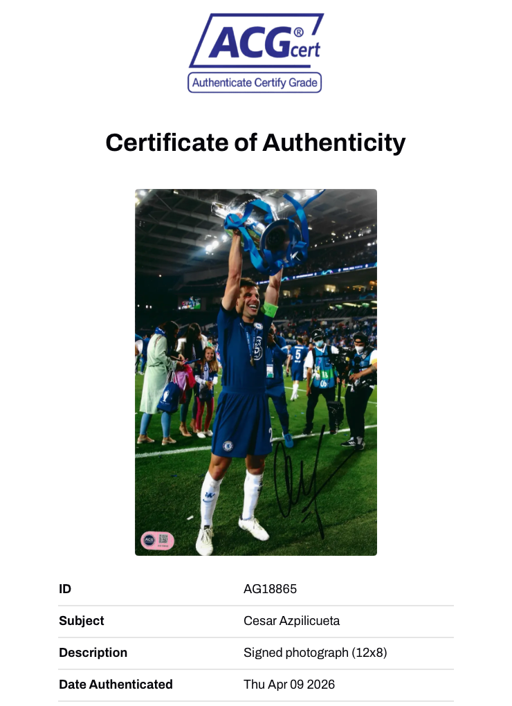 CESAR AZPILICUETA SIGNED 12X8 CHELSEA UCL WIN PHOTO (ACG CERT AG18865)-2