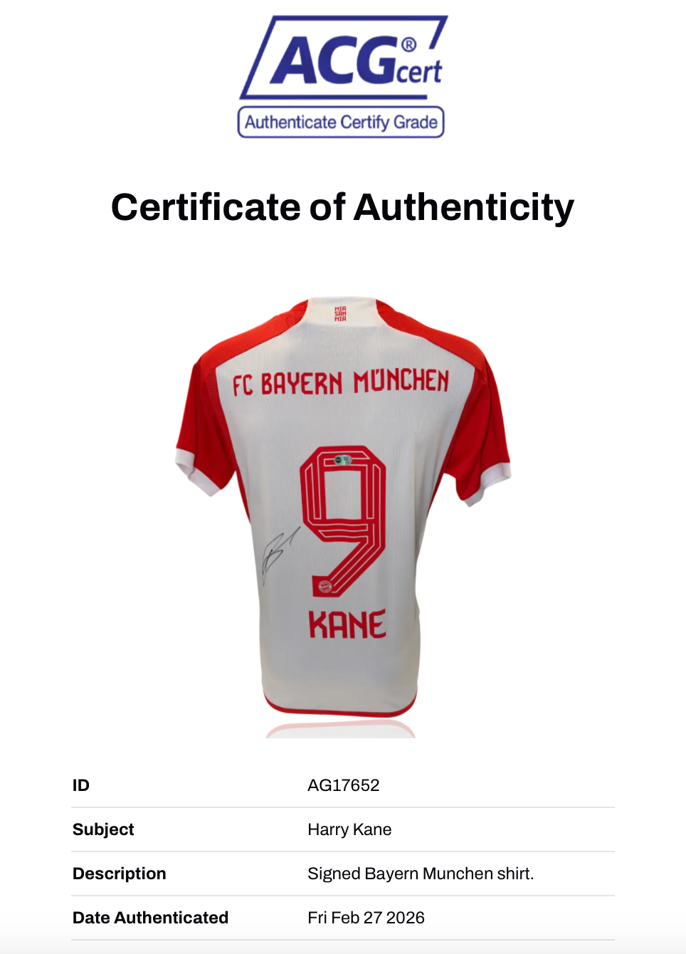 HARRY KANE SIGNED FC BAYERN MUNCHEN 2023/24 HOME SHIRT (ACG CERT AG17652)-2