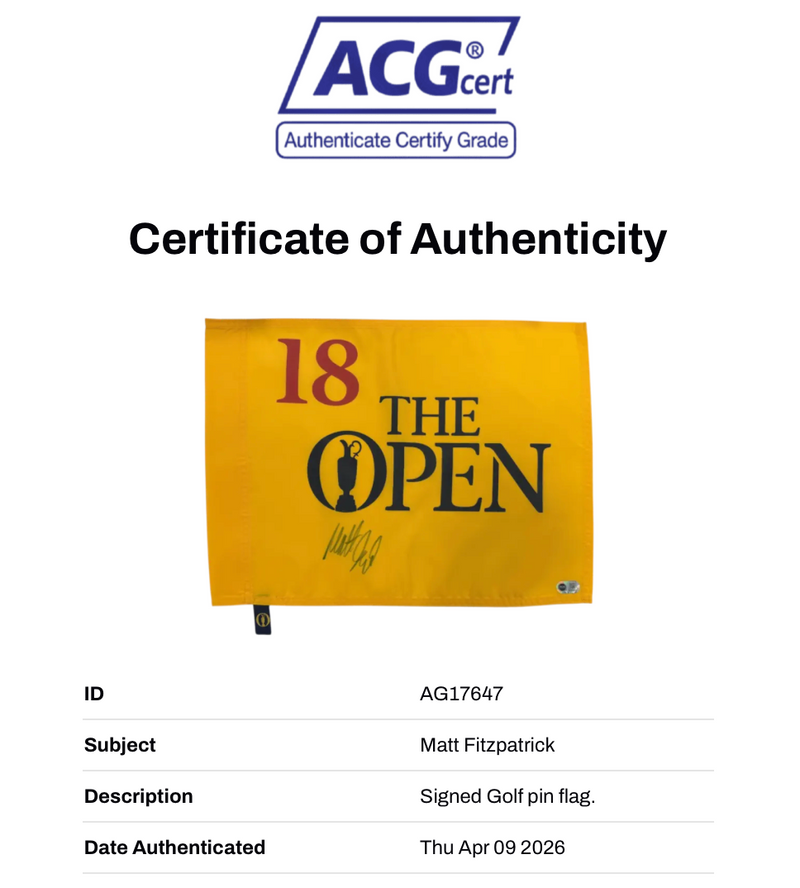 MATT FITZPATRICK SIGNED 150TH OPEN ANNIVERSARY PIN FLAG (ACG CERT AG17647)-2