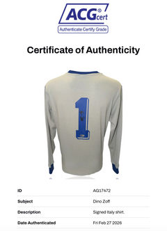 DINO ZOFF SIGNED ITALY 1982 HOME GOALKEEPER SHIRT (ACG CERT AG17472)-2