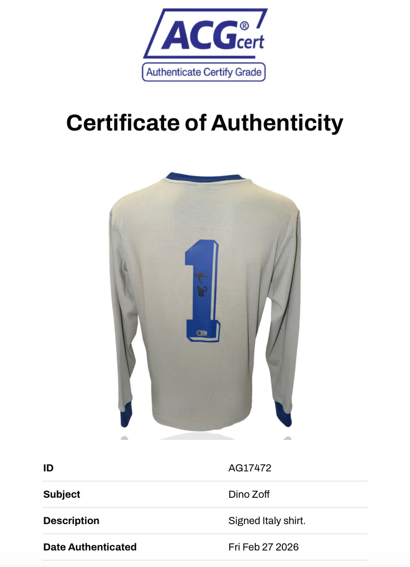 DINO ZOFF SIGNED ITALY 1982 HOME GOALKEEPER SHIRT (ACG CERT AG17472)-2