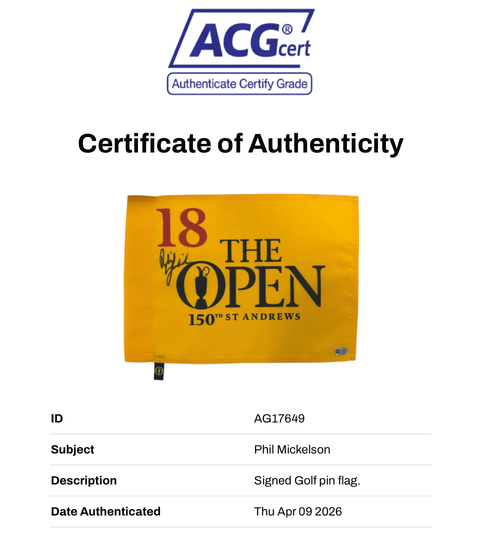 PHIL MICKELSON SIGNED 150TH OPEN GOLF PIN FLAG ST ANDREWS (ACG CERT AG17649)-2